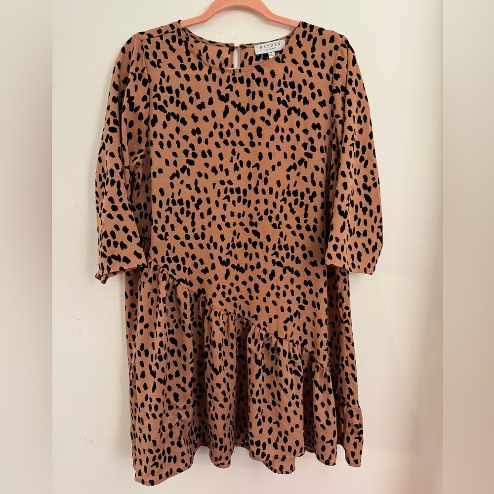Hayden Los Angeles Leopard Print Swing Dress Asymmetrical Ruffle Size M - Picture 2 of 4